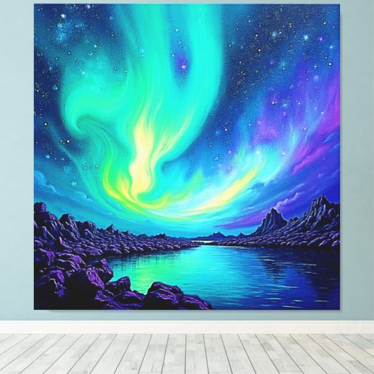 Aurora's Magische Night Sky Dance Ontwerp Canvas Afdruk (Insitu (Houten vloer))