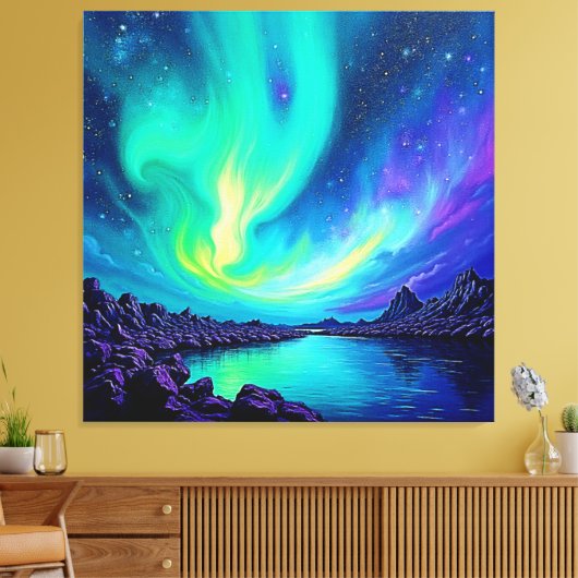 Aurora's Magische Night Sky Dance Ontwerp Canvas Afdruk (Insitu (Woonkamer))