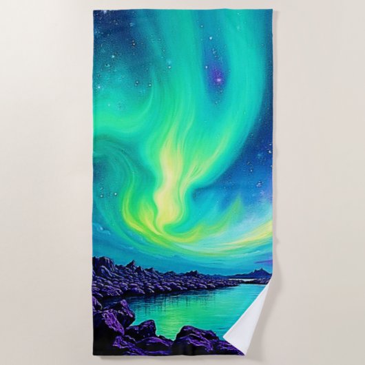 Aurora's Magische Night Sky Dance Ontwerp Strandlaken (Voorkant)