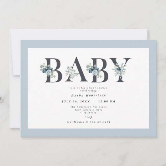 AUSHA Dusty Blue Boy Baby shower Uitnodiging (Voorkant)