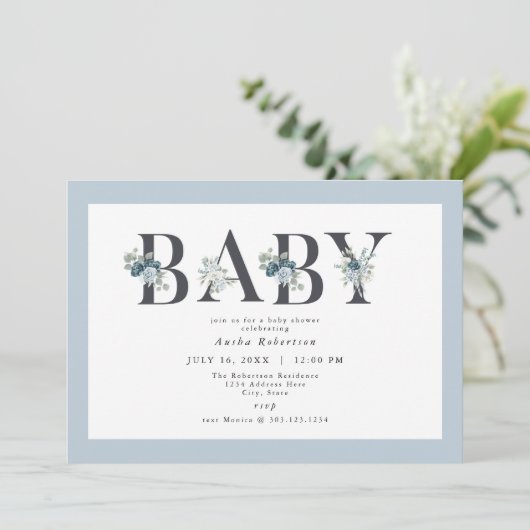 AUSHA Dusty Blue Boy Baby shower Uitnodiging (Staand voorkant)