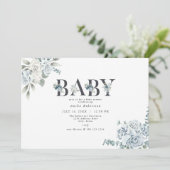 AUSHA Dusty Blue Boy Baby shower Uitnodiging (Staand voorkant)