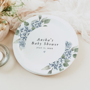AUSHA Dusty Blue Floral Boy Baby shower Papieren Bordje