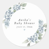 AUSHA Dusty Blue Floral Boy Baby shower Ronde Sticker (Voorkant)