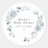 AUSHA Dusty Blue Floral Boy Baby shower Ronde Sticker (Voorkant)