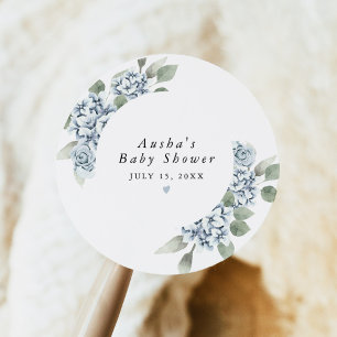 AUSHA Dusty Blue Floral Boy Baby shower Ronde Sticker