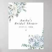 AUSHA Dusty Blue Floral Boy Baby shower Welkom Poster (Voorkant)