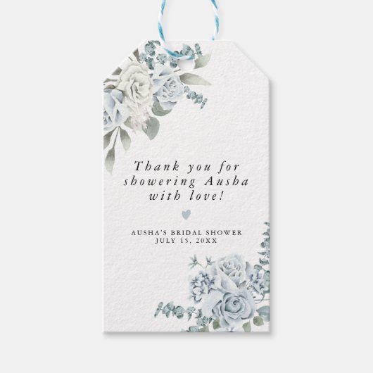 AUSHA Dusty Blue Floral Vrijgezellenfeest Favor Cadeaulabel (Voorkant)
