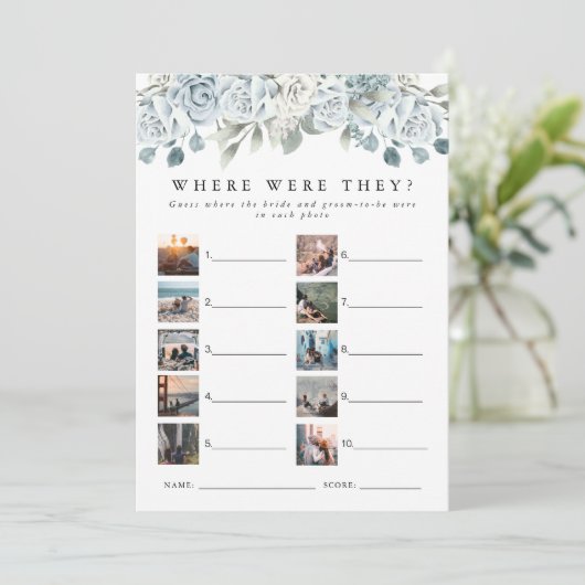 AUSHA Dusty Blue Waar waren ze Bridal Game Kaart (Staand voorkant)