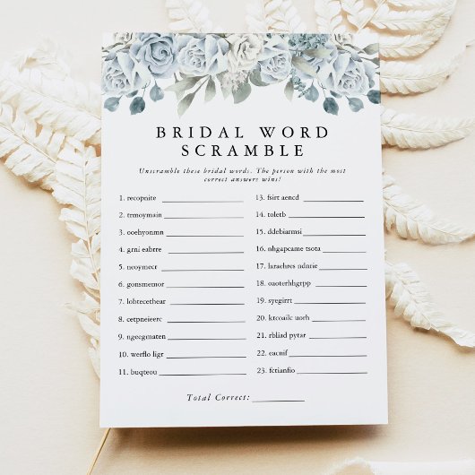 AUSHA Dusty Blue Word Scramble Vrijgezellenfeest s Kaart