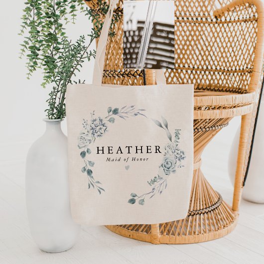 AUSHA Elegant Stof Blauw Bloemig Bruidsmeisje Trou Tote Bag