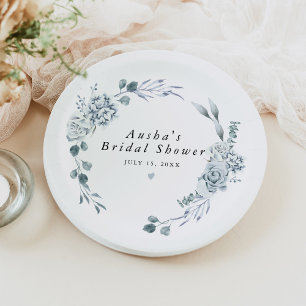 AUSHA Stofblauwe Bloemige Jongens Baby Shower Papieren Bordje