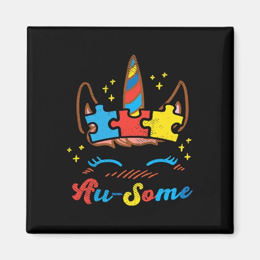 Ausome Eenhoorn Gezicht Puzzel Autisme Awareness A Magneet (Voorkant)