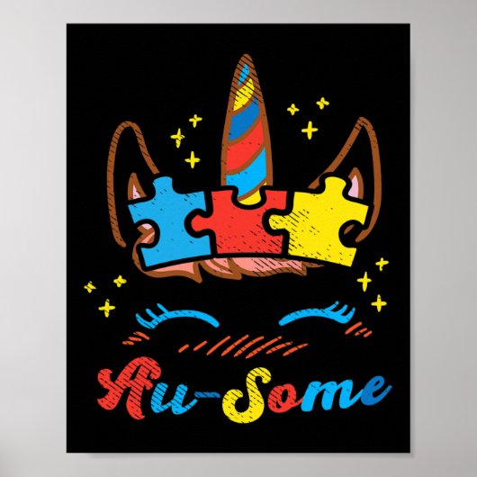 Ausome Eenhoorn Gezicht Puzzel Autisme Awareness A Poster (Voorkant)