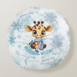 AUsome Winter Giraffe – Cute Autism Awareness Snow Rond Kussen