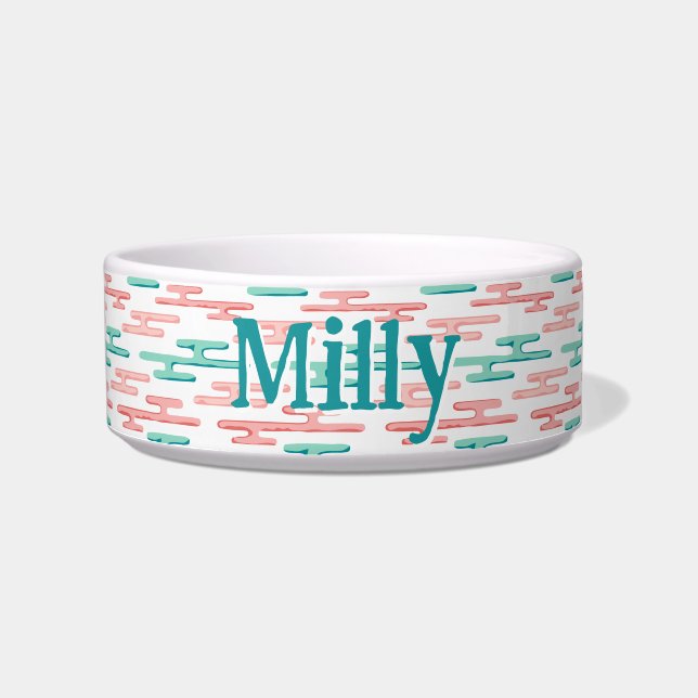 Auspicious Cloud Bands in Teal and Flamingo Voerbakje (Voorkant)