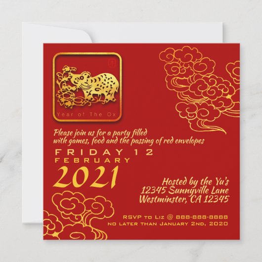 Auspicious Clouds Chinees Nieuwjaar OX 2021 PInv Kaart (Voorkant)