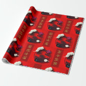 Auspicious Clouds Dark Blue Tiger papierversneden Cadeaupapier (Uitgerold)