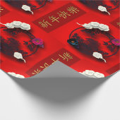 Auspicious Clouds Dark Blue Tiger papierversneden Cadeaupapier (Hoek)