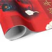 Auspicious Clouds Dark Blue Tiger papierversneden Cadeaupapier (Rol Hoek)