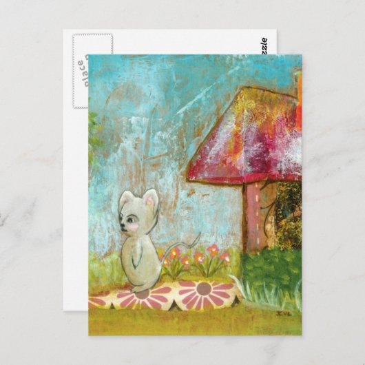 Auspicious Day Whimsical Woodland Mouse Folk Art Briefkaart (Voorkant / Achterkant)