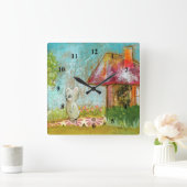 Auspicious Day Whimsical Woodland Mouse Folk Art Vierkante Klok (Huis)