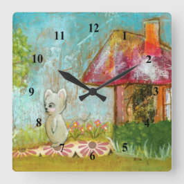 Auspicious Day Whimsical Woodland Mouse Folk Art Vierkante Klok