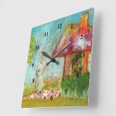 Auspicious Day Whimsical Woodland Mouse Folk Art Vierkante Klok (Hoek)