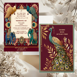 Auspicious Elephants Peacock Feather Ornate Indian Kaart