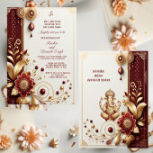 Auspicious Gold  Maroon Floral Motieven Indiaas Kaart