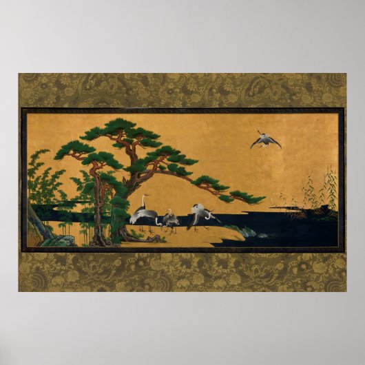 Auspicious pine, bamboo, plum, crane, and turtles poster (Voorkant)
