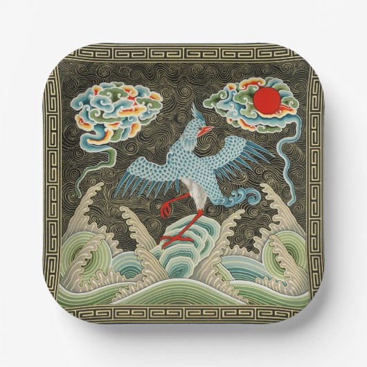 Auspicious Tide & Phoenix Rising Chinese Patroon Papieren Bordje (Voorkant)