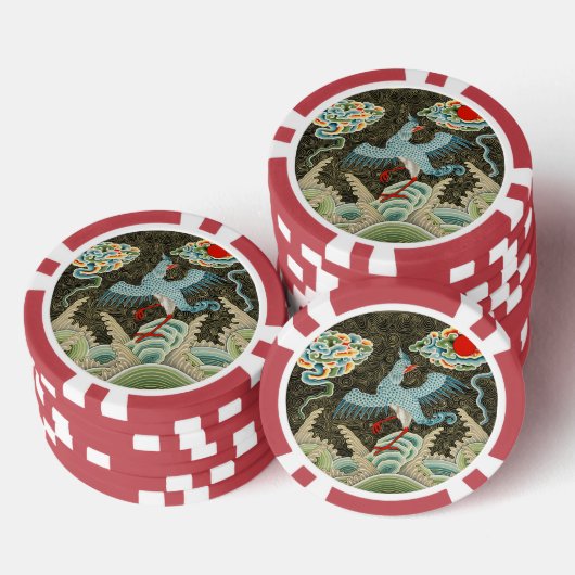 Auspicious Tide & Phoenix Rising Chinese Patroon Poker Chips (Opstapeling)