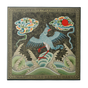 Auspicious Tide & Phoenix Rising Chinese Patroon Tegeltje