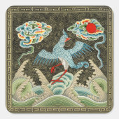Auspicious Tide & Phoenix Rising Chinese Patroon Vierkante Sticker (Voorkant)