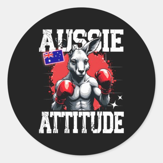 Aussie Attitude Funny Kangaroo Boksen Australië Bo Ronde Sticker (Voorkant)