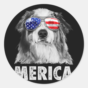 Aussie australian shepherd 4 juli merica ronde sticker