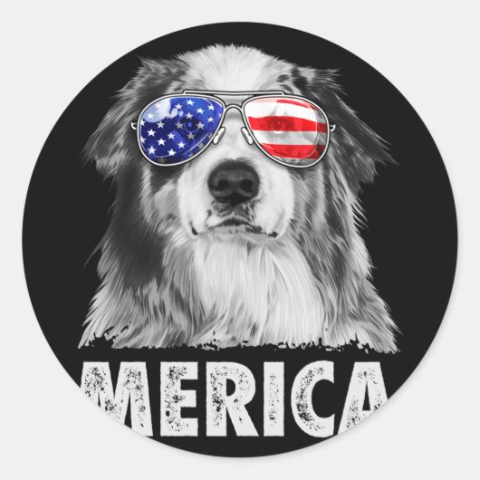 Aussie australian shepherd 4 juli merica ronde sticker (Voorkant)