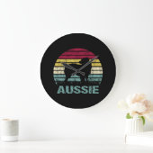 Aussie Australian Shepherd Retro Silhouette Grote Klok (Huis)