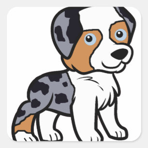 aussie blue merle cartoon vierkante sticker