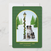 Aussie Dog Christmas Snow Lamp Post Feestdagenkaart (Voorkant)