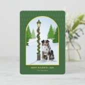 Aussie Dog Christmas Snow Lamp Post Feestdagenkaart (Staand voorkant)