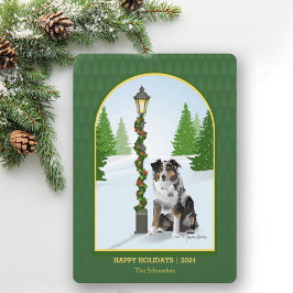 Aussie Dog Christmas Snow Lamp Post Feestdagenkaart