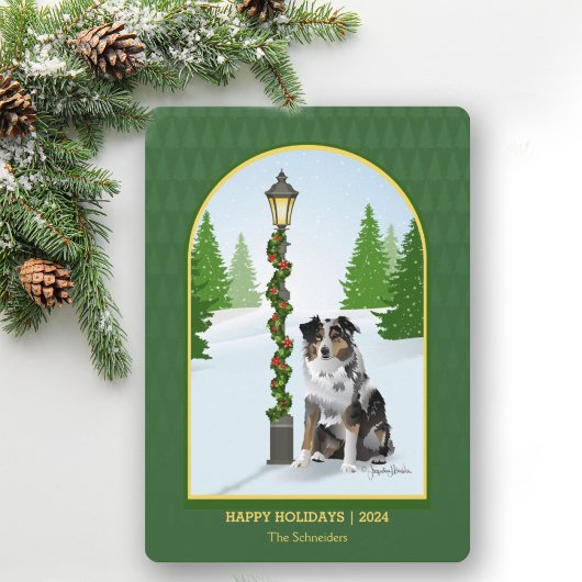 Aussie Dog Christmas Snow Lamp Post Feestdagenkaart