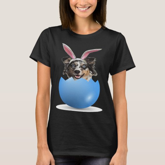 Aussie Dog  Easter Bunny Egg Hunt Australian Sheph T-shirt (Voorkant)