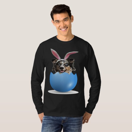 Aussie Dog  Easter Bunny Egg Hunt Australian Sheph T-shirt (Voorkant volledig)