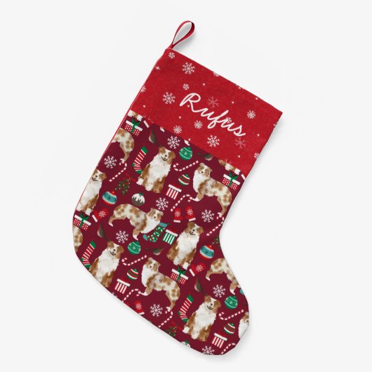 Aussie Dog Kerstmis Naam Stocking Kleine Kerstsok (Voorkant (Hangend))