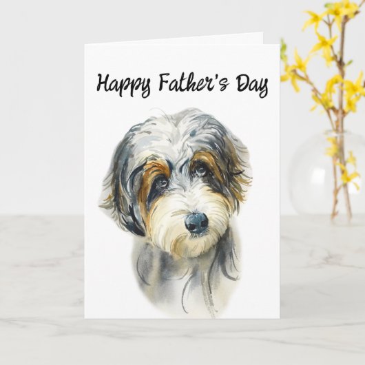 Aussie Doodle Bewerkbare Hond Papa Vaderdag Kaart (Gele Bloem)