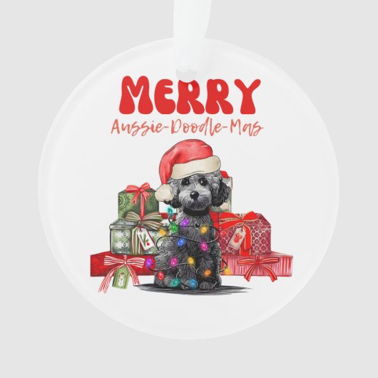 Aussie Doodle Kerstmis - Merry Aussie-Doodle-Mas Ornament (voorkant)