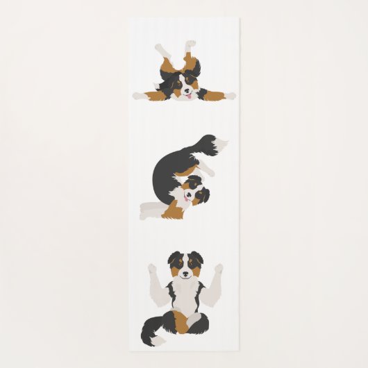 Aussie driekleur. Australian Shepherd hond yoga Yogamat (Achterkant)